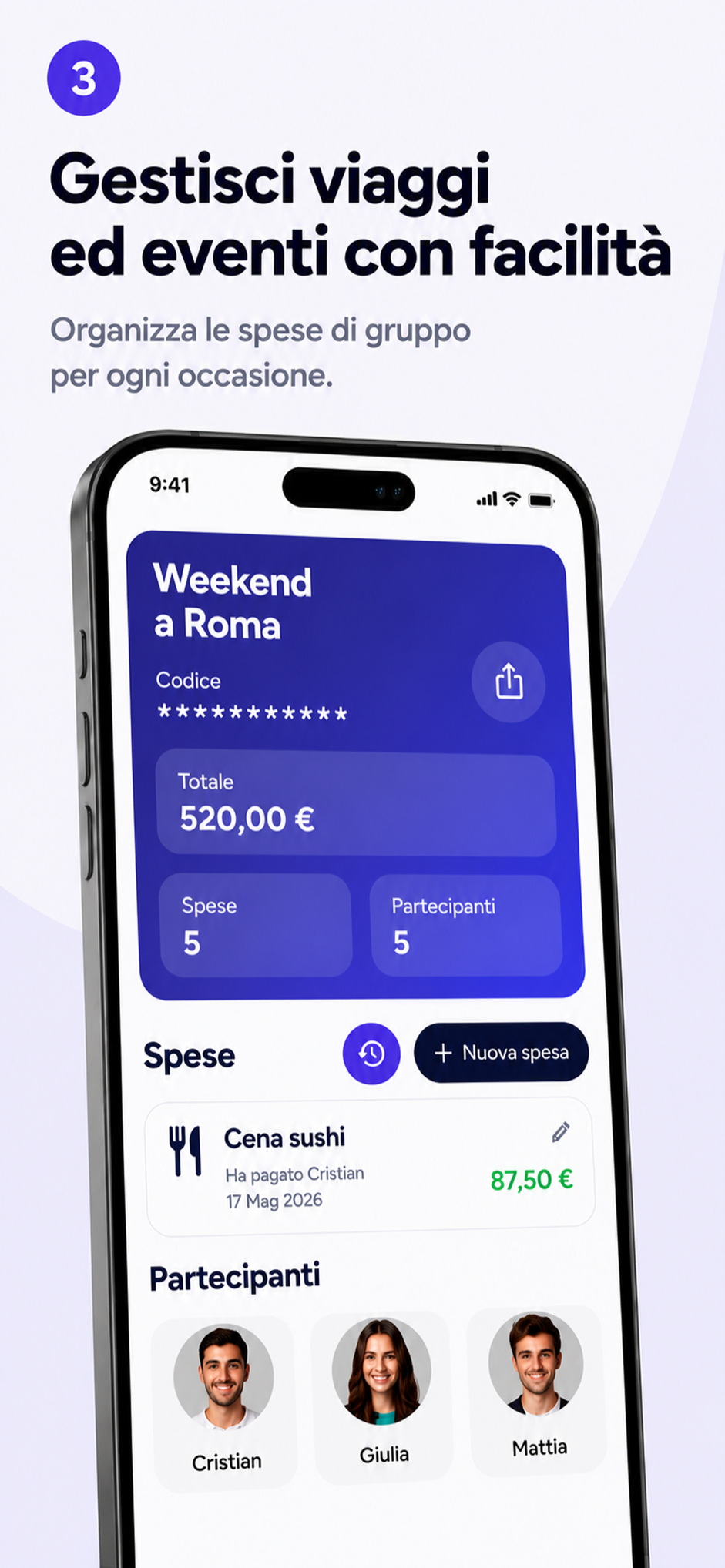 Schermata SharePay con riepilogo del party